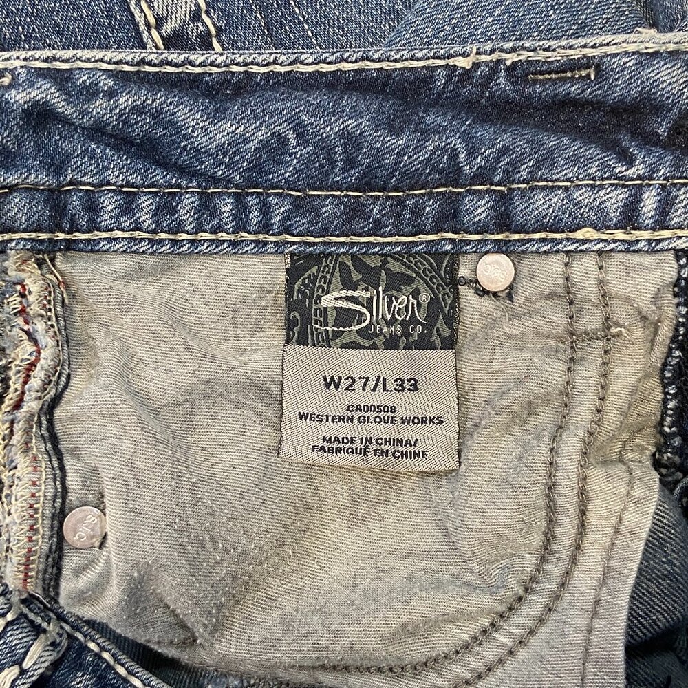 Silver Suki Faded Distressed Boot Cut Denim Jeans 27 Embroidered Jeweled - Picture 14 of 15